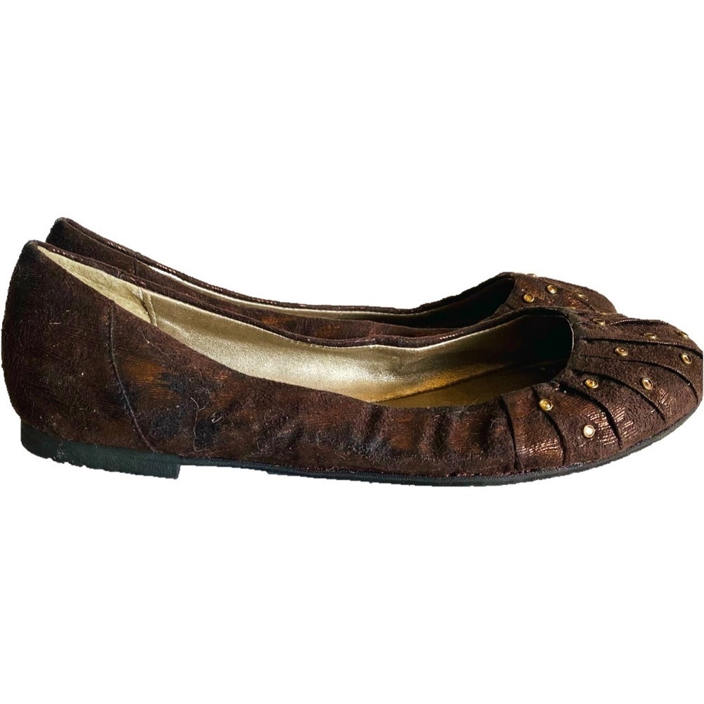 Yellow Box Brown Flats with Gold Accents